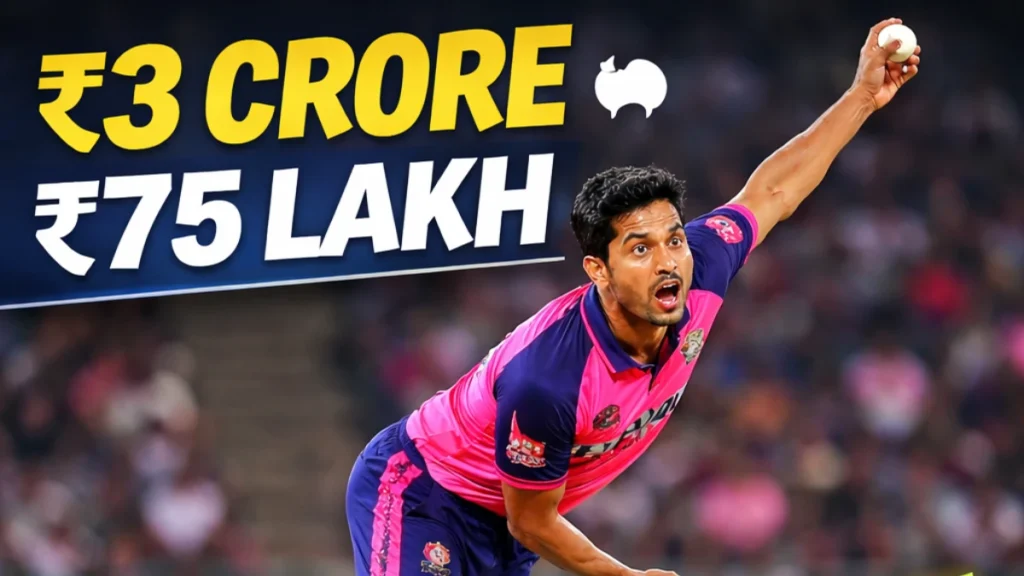 Navdeep Saini salary shock IPL 2026 thumbnail with rupee symbol and growth graph